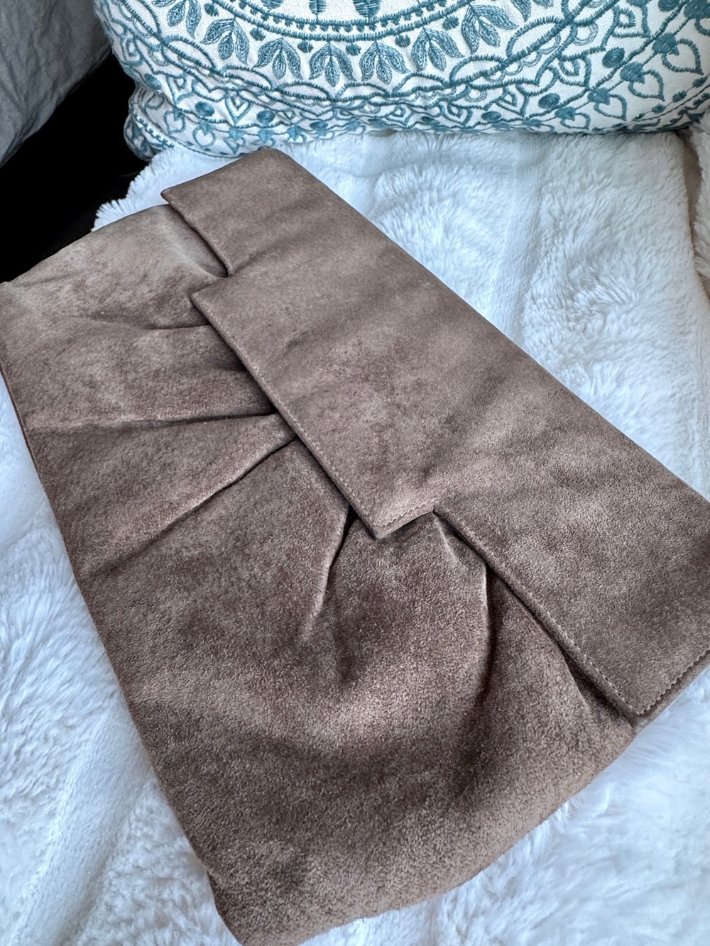 Vintage Ruth E. Saltz Suede Oversized Foldover Clutch Taupe Minimalist Bag